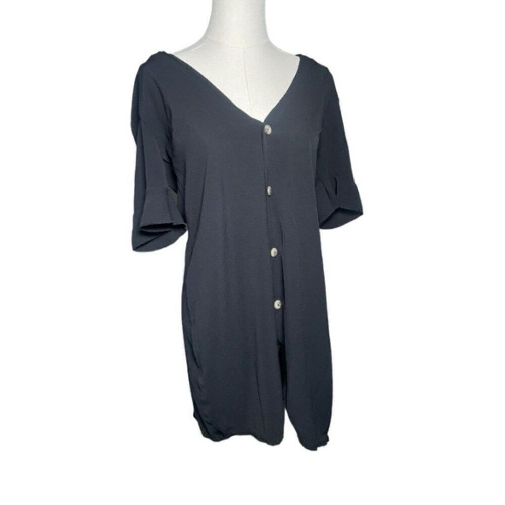 Pretty Little Thing 6 Dress Black Mini Dresses Button Up Short Sleeve LBD Medium - Picture 6 of 7
